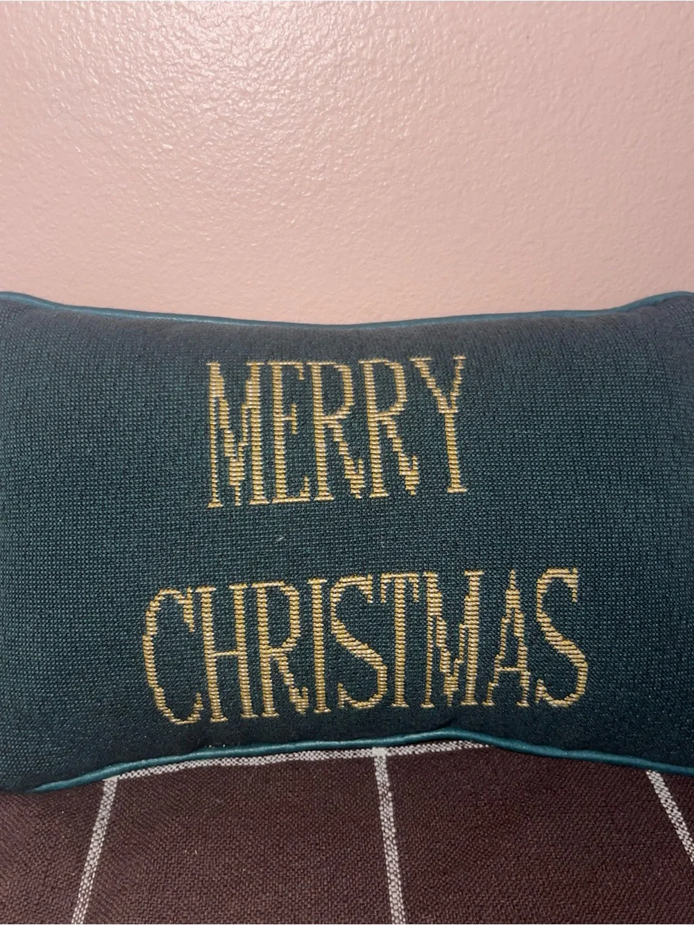 Merry Christmas Decorative Pillow - Green and Gold Holiday Accent